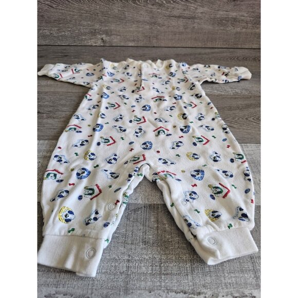 Vintage Sears Good News Romper Sleeper 3-6 Mo Blue Red Puppies Design 1980s - Picture 5 of 7